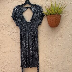 Bisou Bisou Black and Gray Animal-Print V-Neck Midi Dress